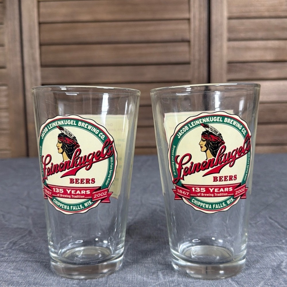 Leinenkugel Brewing Co Pint Glass Set 2 135th Anniversary 1867-2002 Clear Beer